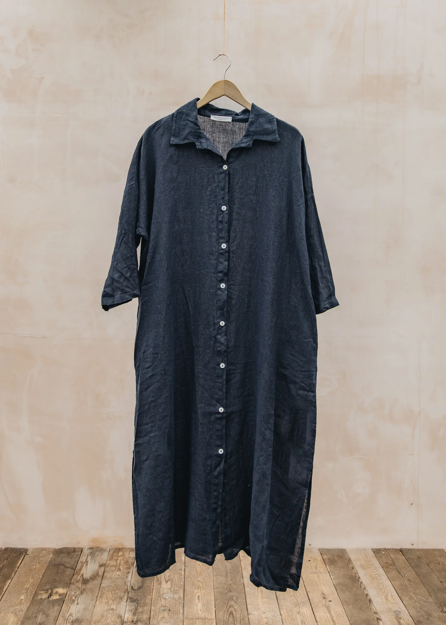 Finty Oversized Long Shirt Dress in Dark Navy Linen