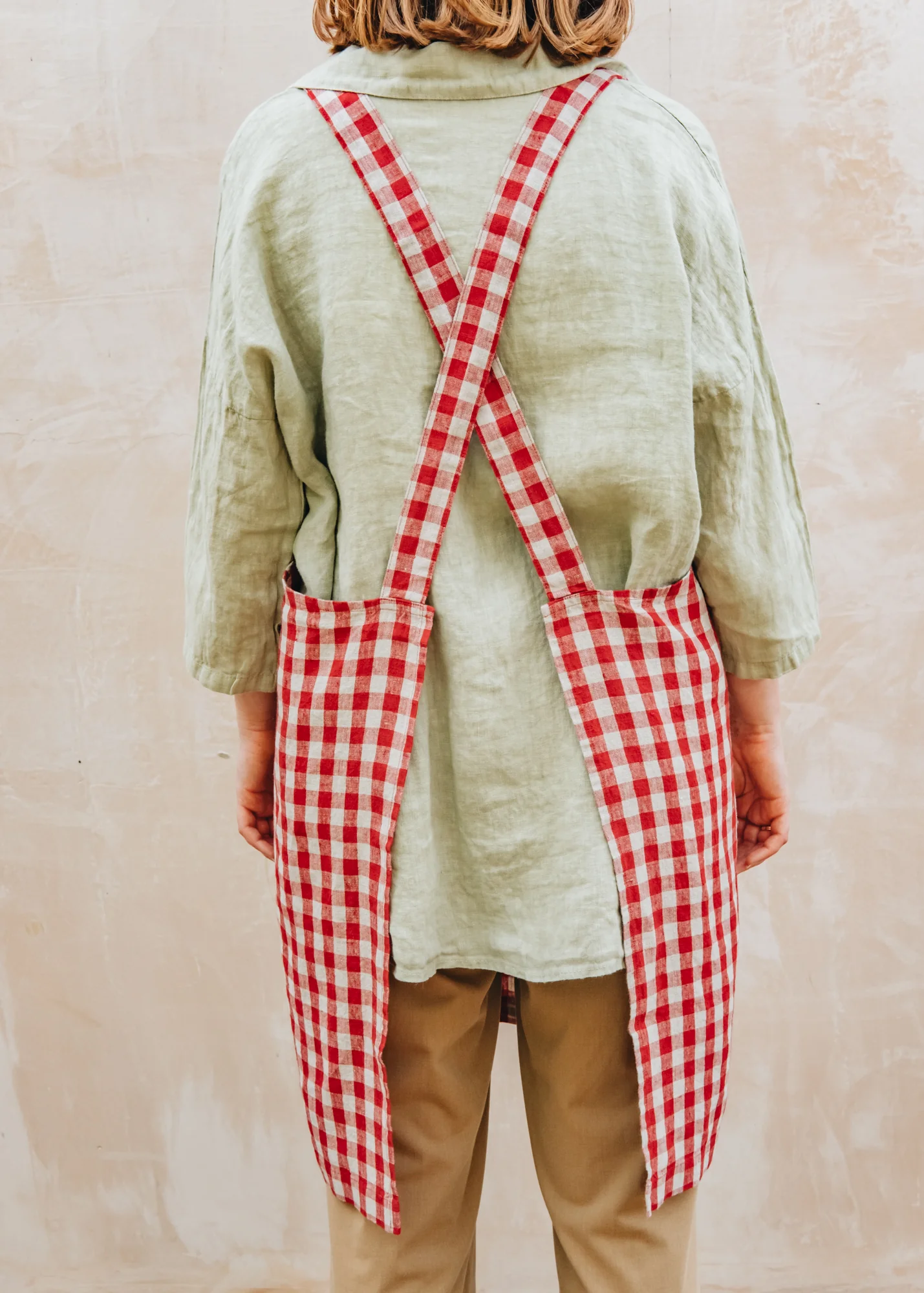 Red Gingham Linen Crossback Apron - Image 2