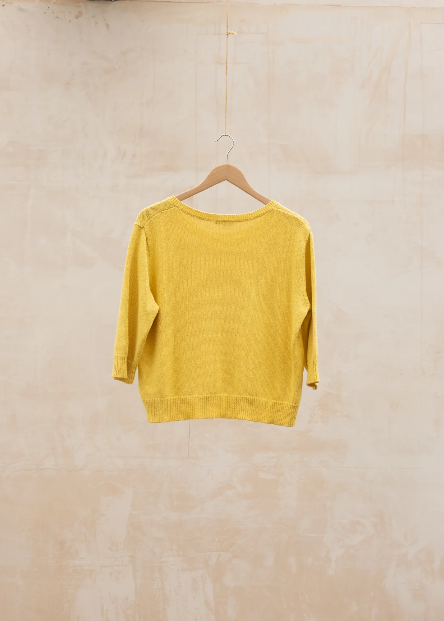 Deep Crew Neck Elbow Sleeve Sweater in Acacia - Image 2