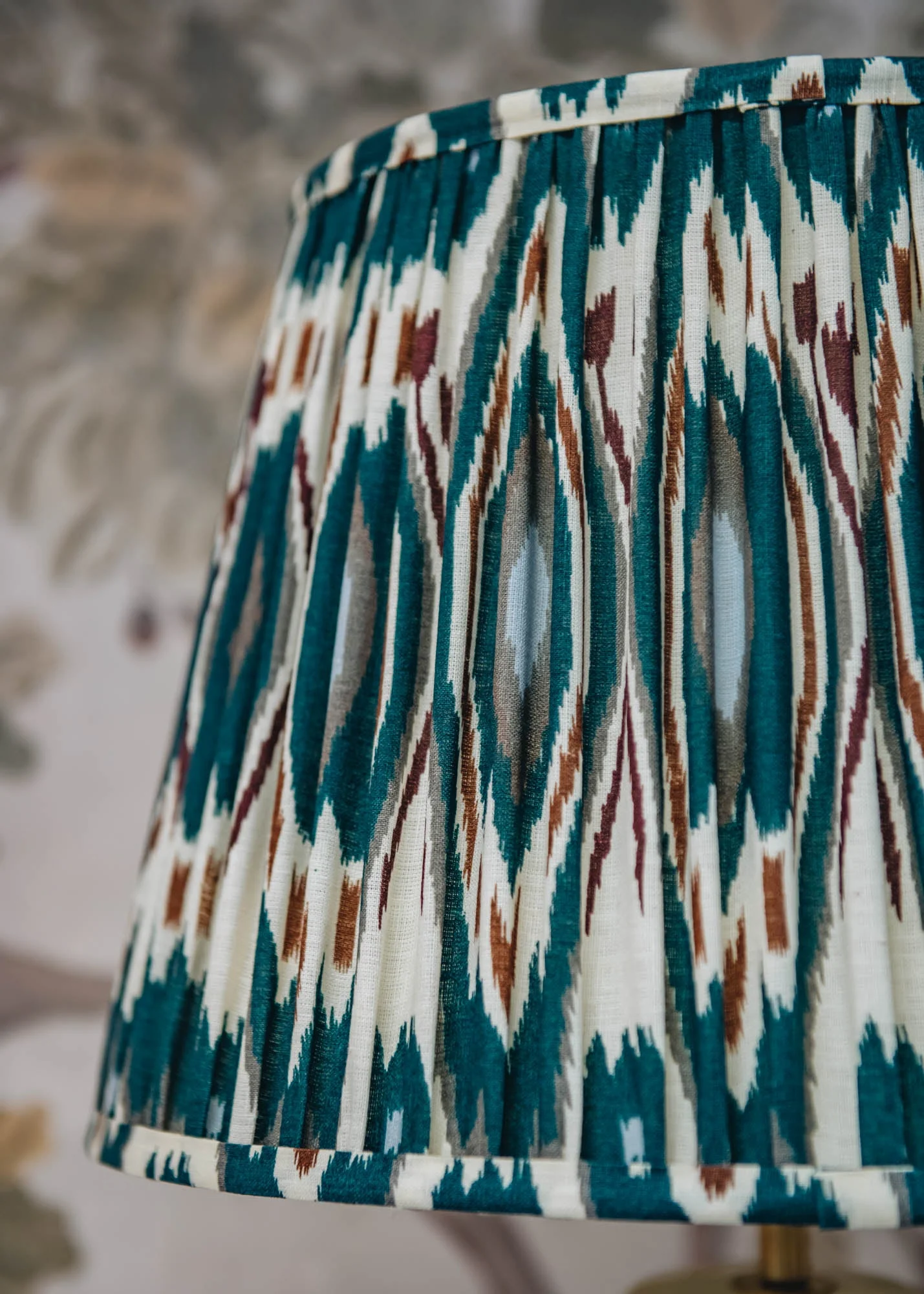 Empire Straight Linen Shades in Ikat Teal Heraldic - Image 2