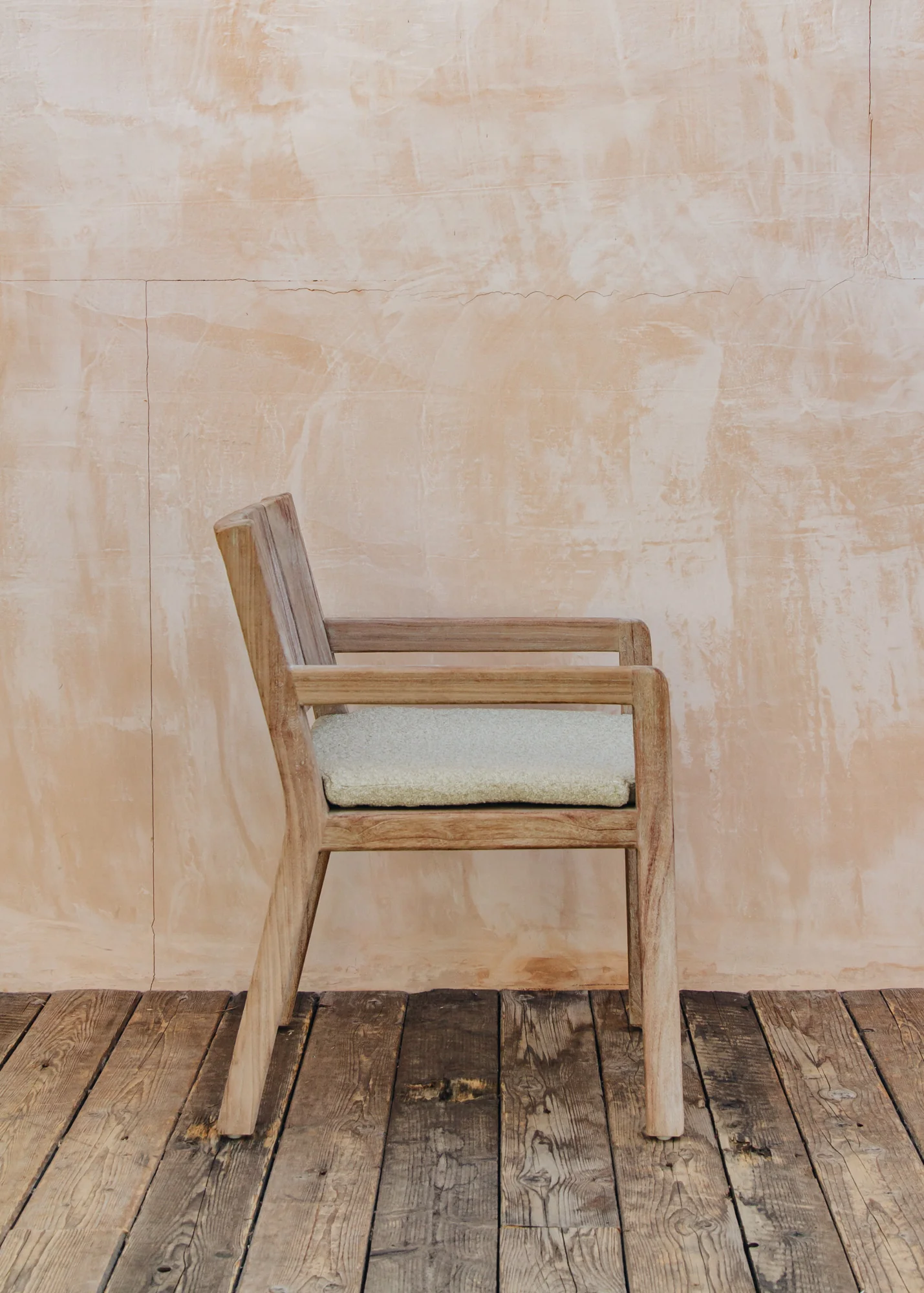 Mario Teak Armchair in Natural Grey with Bouclé Cushion - Image 2