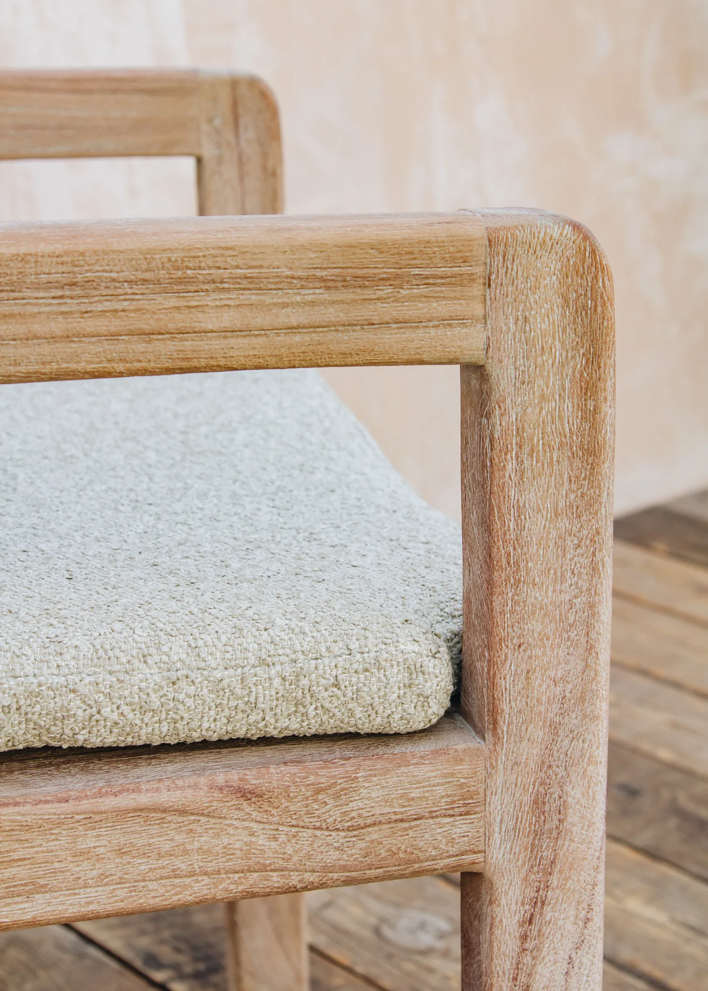 Mario Teak Armchair in Natural Grey with Bouclé Cushion - Image 5