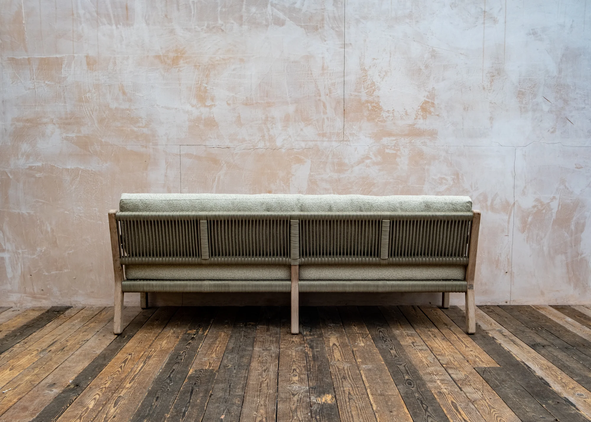 Mario Reclaimed Teak Three Seater Sofa in Natural Grey and Rope with Cushions - Image 4