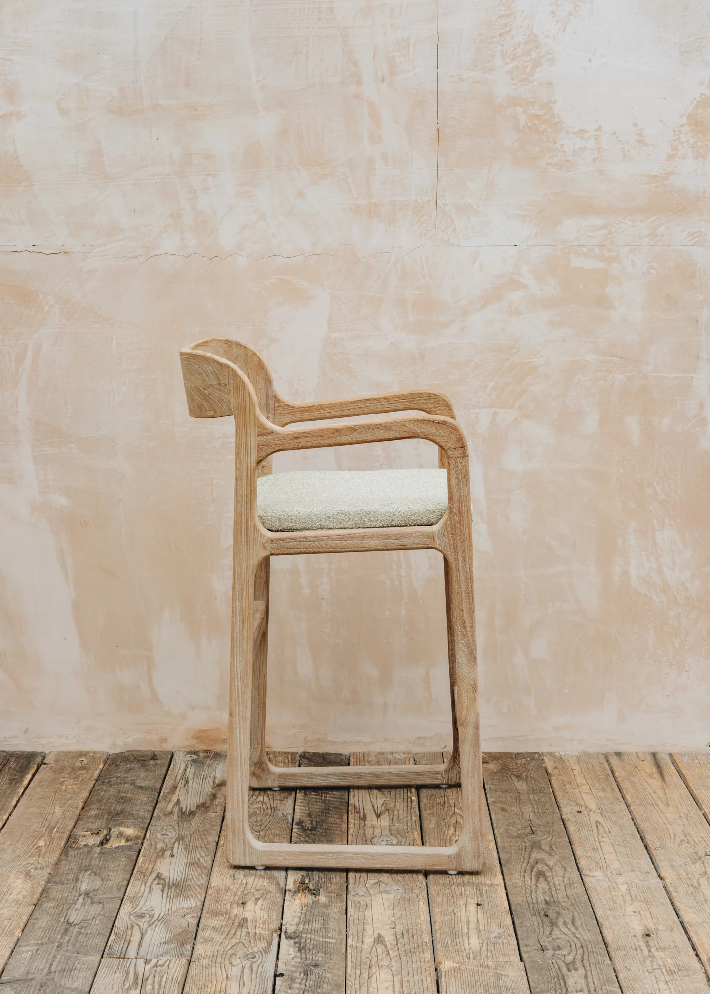 Sally Teak Bar Chair in Natural Grey with Bouclé Cushion - Image 4
