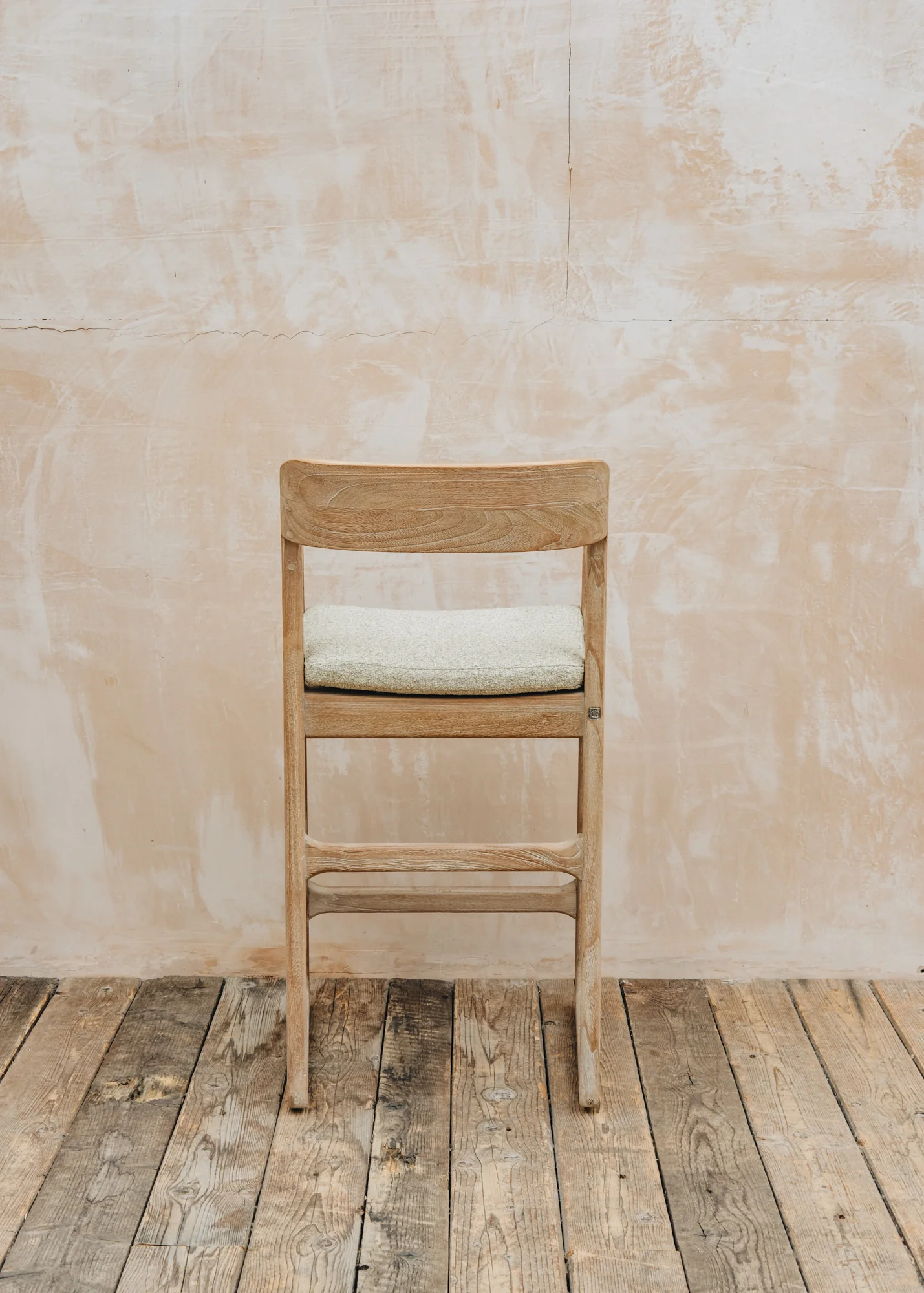 Sally Teak Bar Chair in Natural Grey with Bouclé Cushion - Image 5