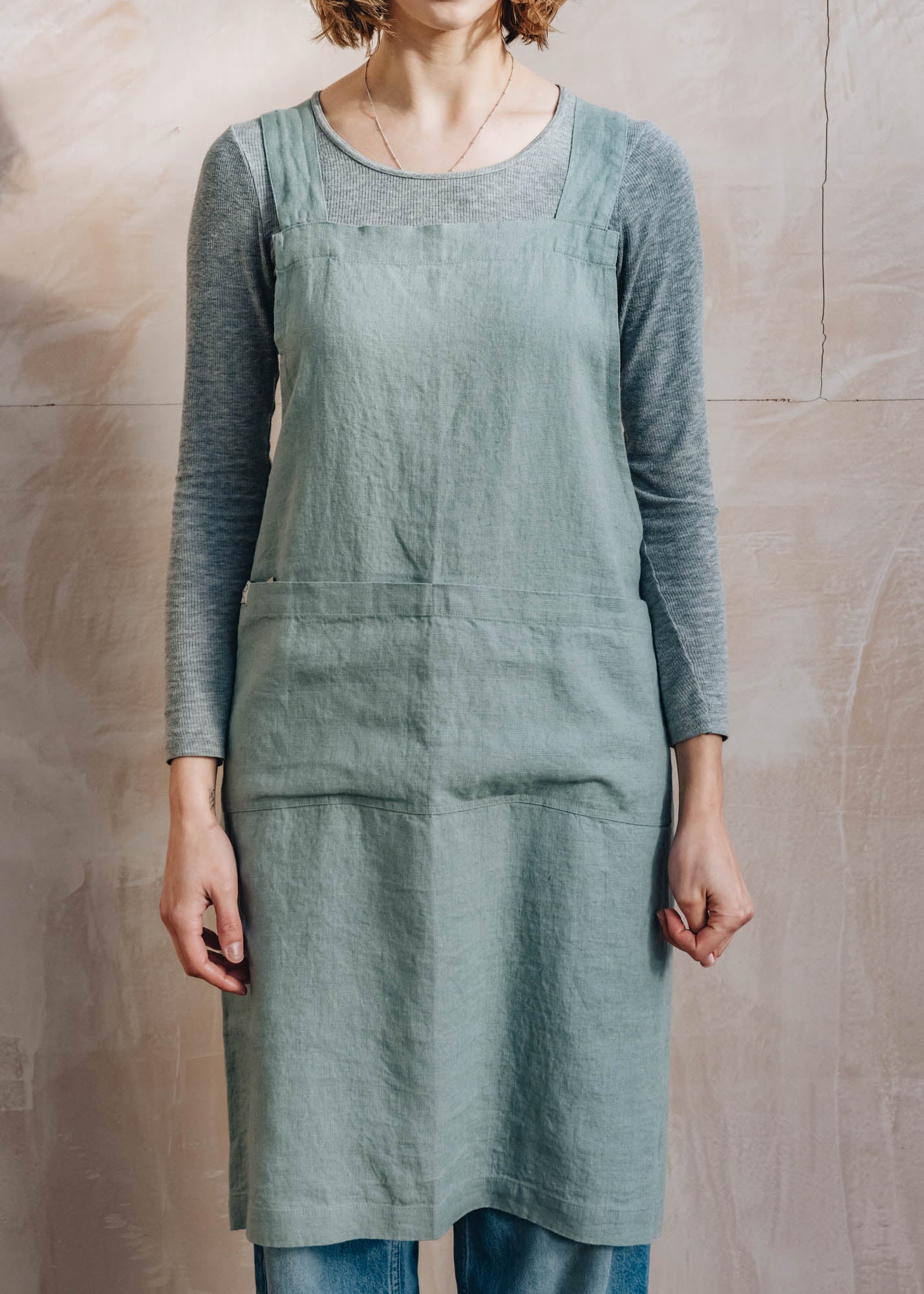 Green Milieu Linen Crossback Apron