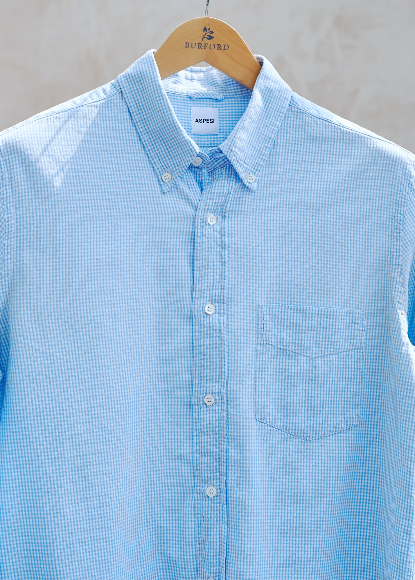 Aspesi Button-Down Light Blue Gingham Shirt - M - Image 3