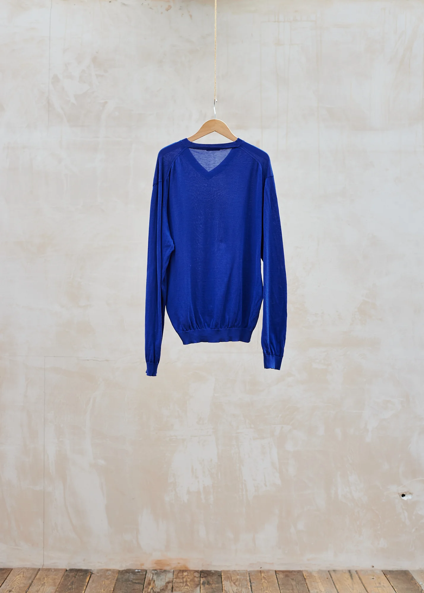 Ballantyne Fine Cotton Knit Blue V-Neck - S - Image 2