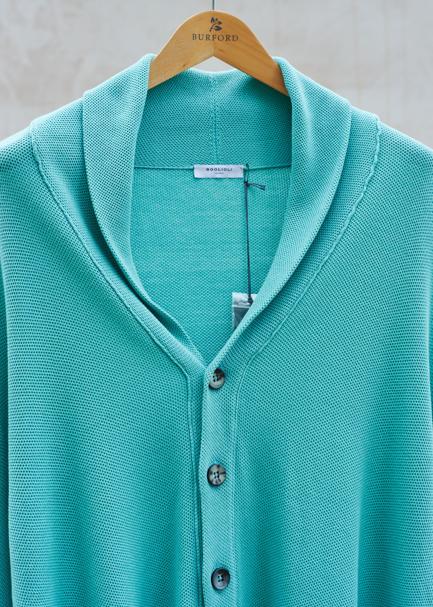Boglioli Turquoise Cotton Shawl Collar Cardigan - XL/XXL - Image 3