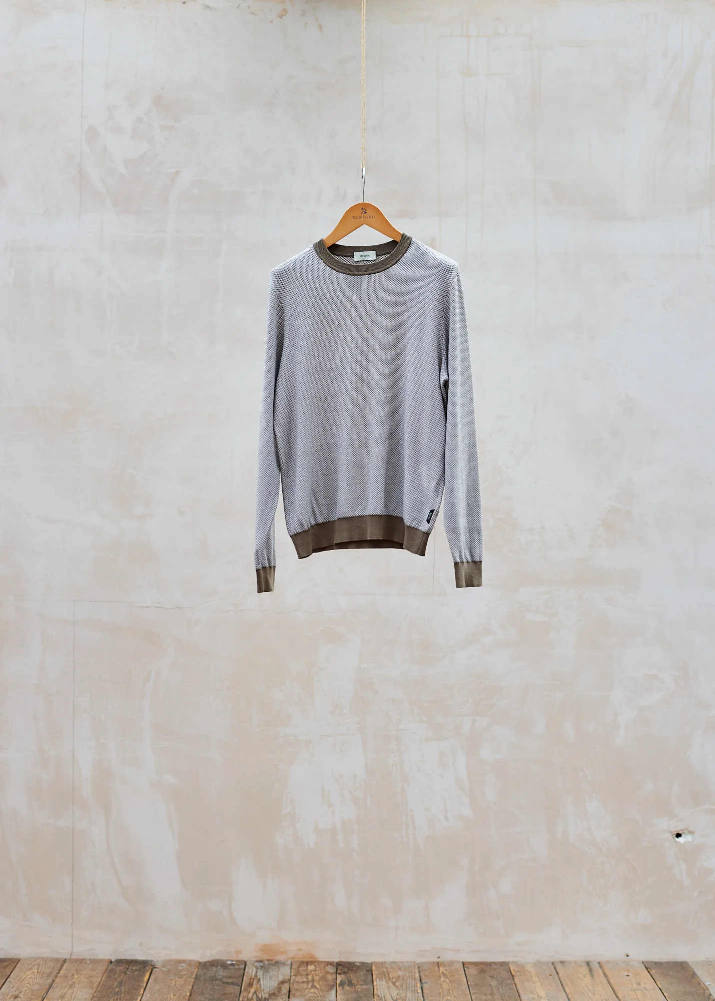 Ermenegildo Zegna Brown/White Silk & Cotton Crewneck - XS
