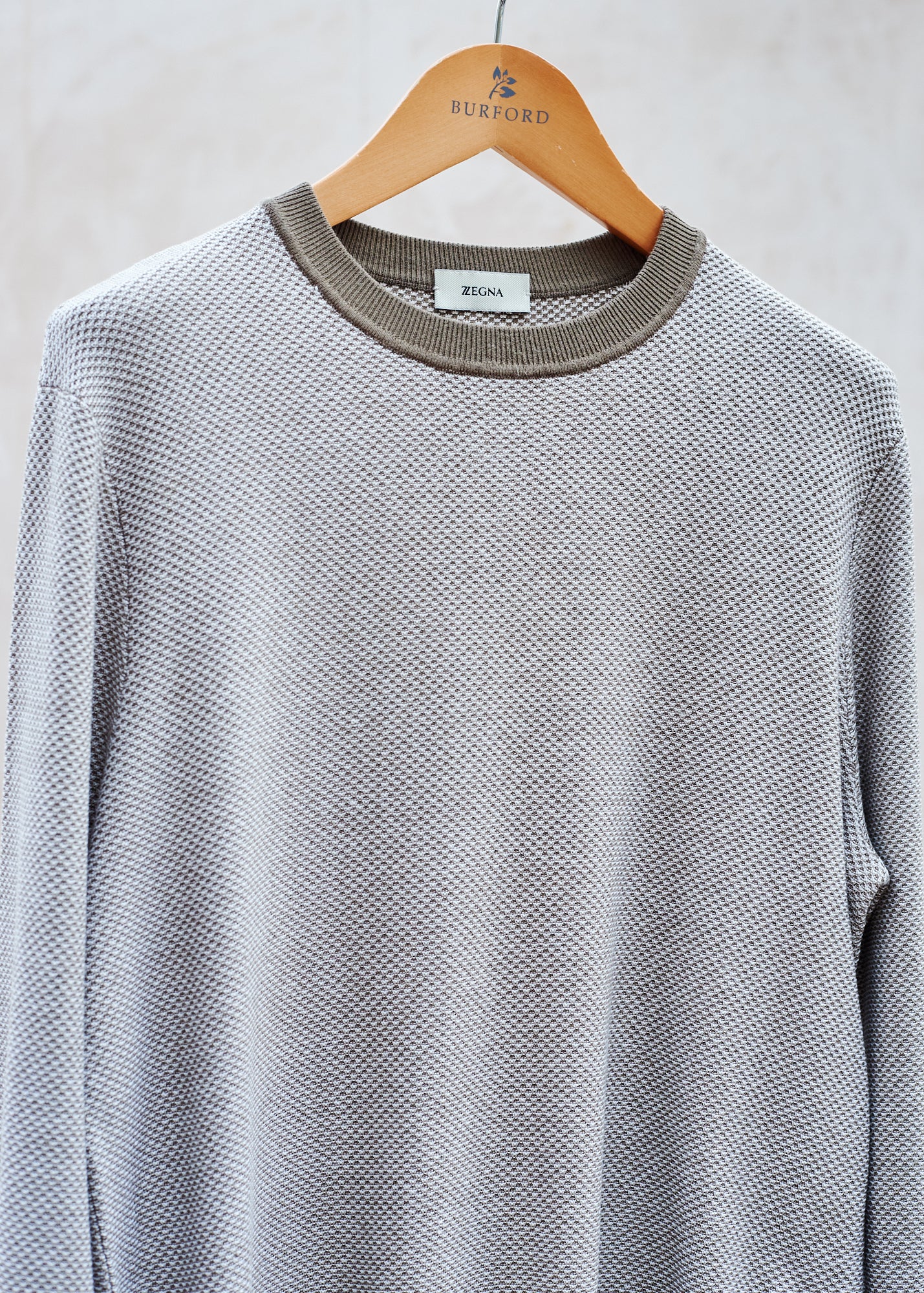 Ermenegildo Zegna Brown/White Silk & Cotton Crewneck - XS - Image 3