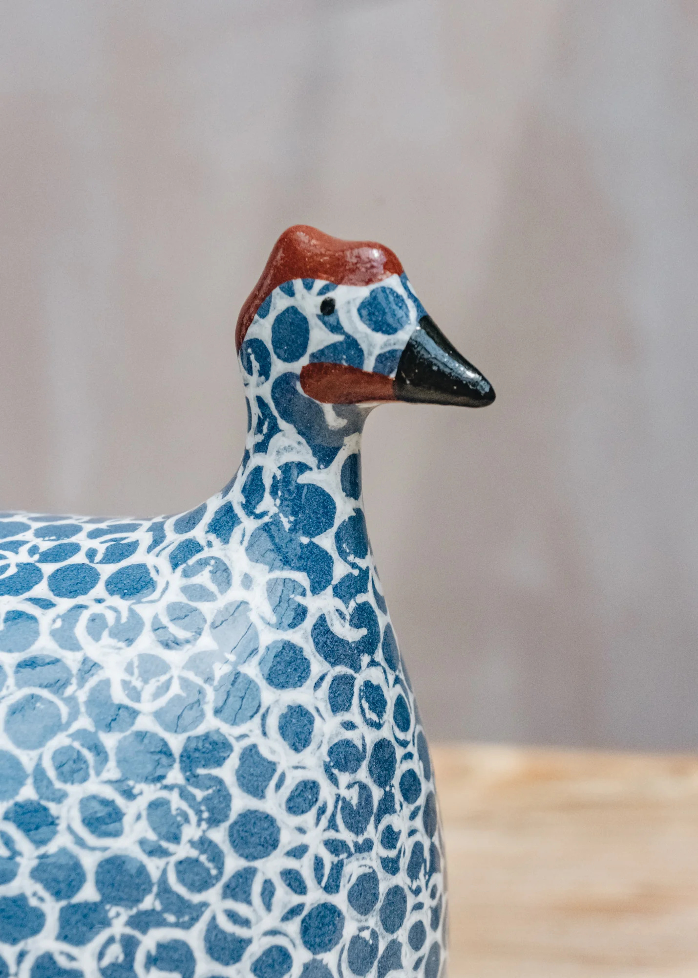 Large Ceramic Guinea Fowl in Electric Blue Spotted White - Image 2