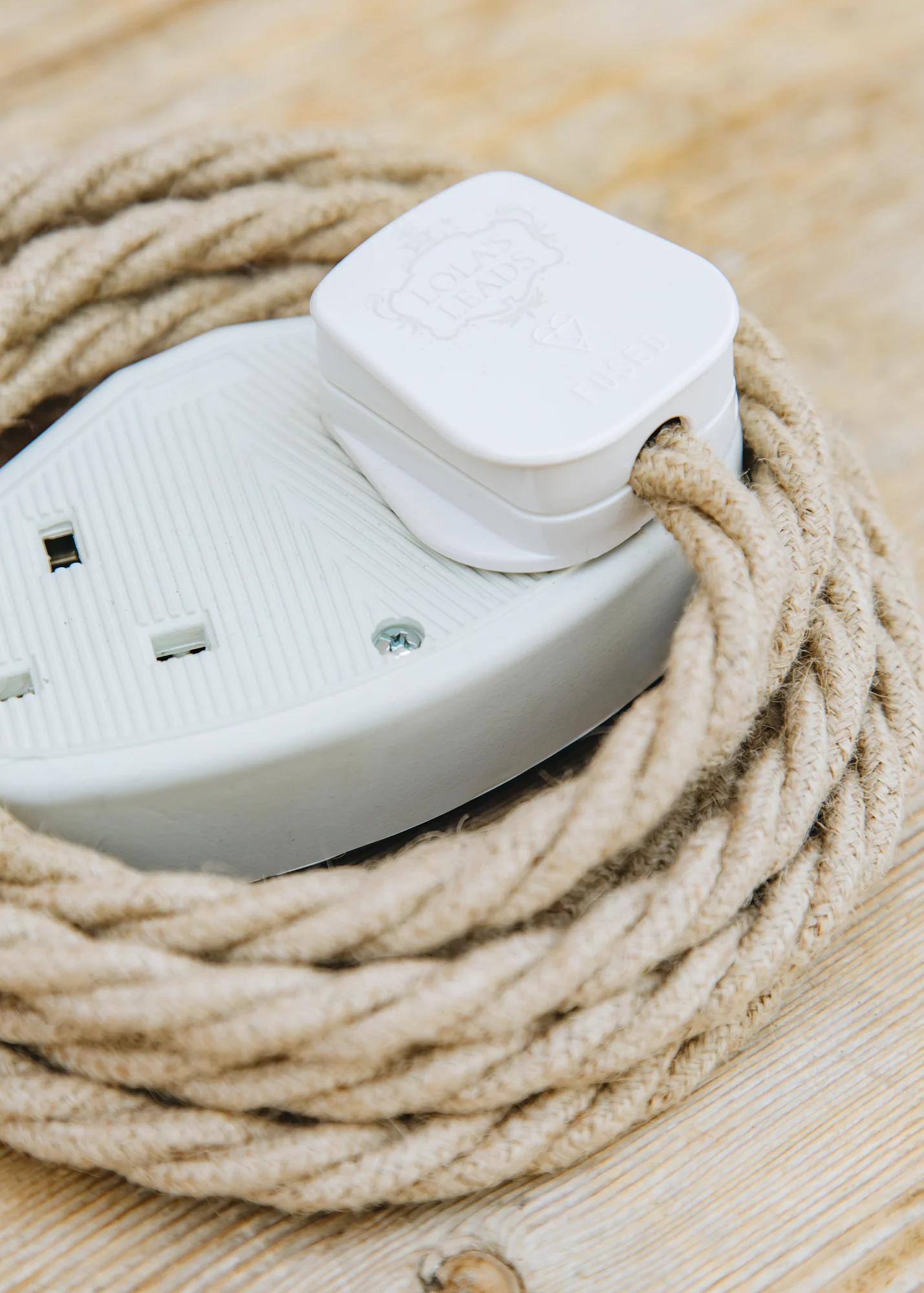 Jute 3m Extension Lead with White Two Gang Socket - Image 2