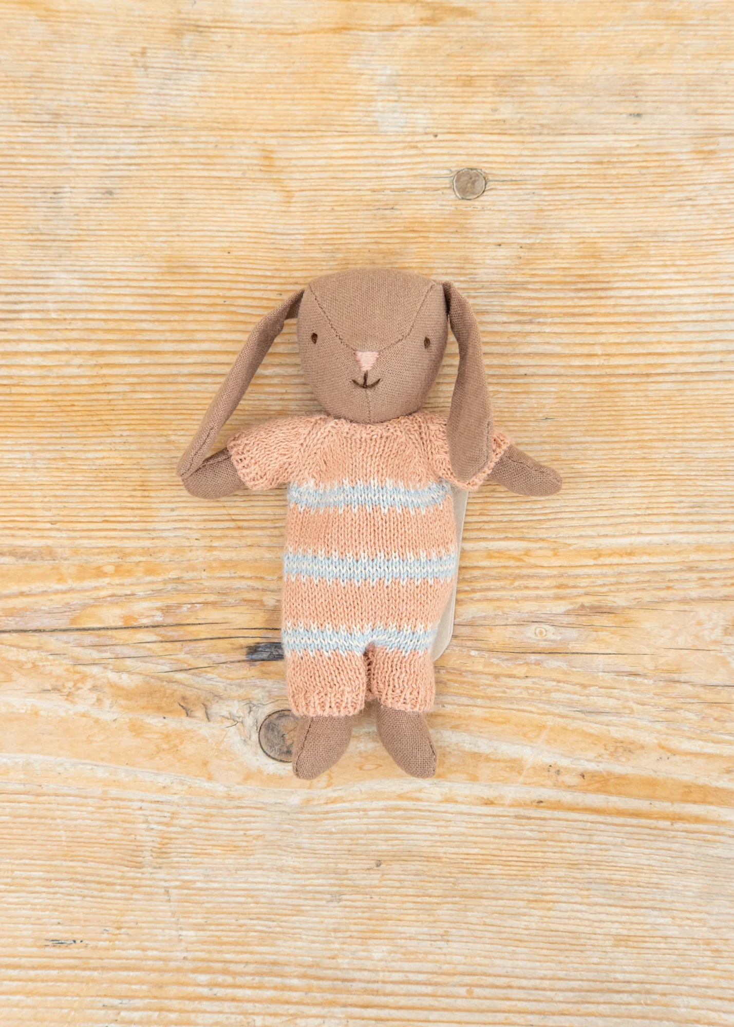 Micro Brown Bunny in Dusty Rose Knitted Suit
