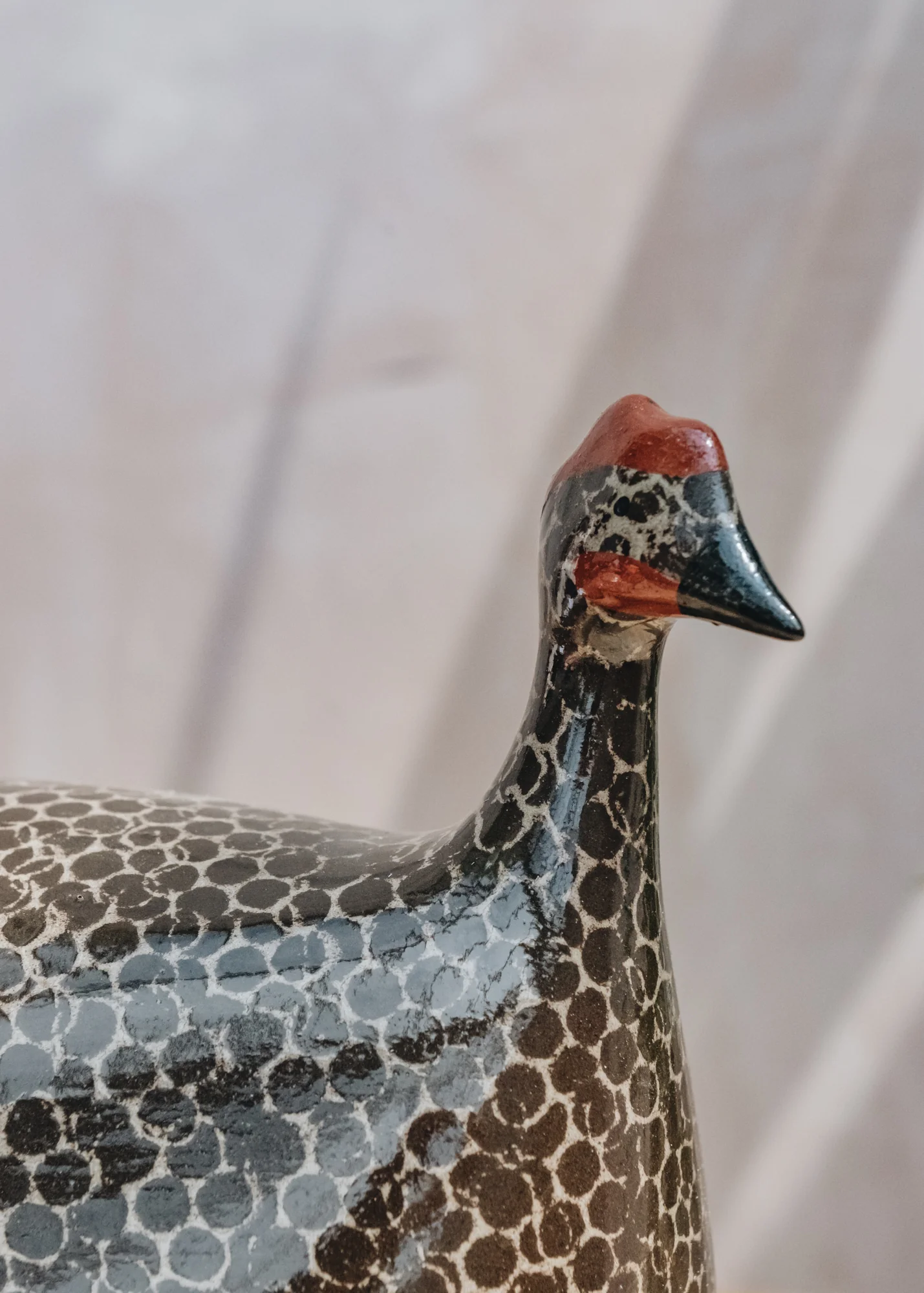 Medium Ceramic Guinea Fowl in Brown Black Spotted Grey - Image 2