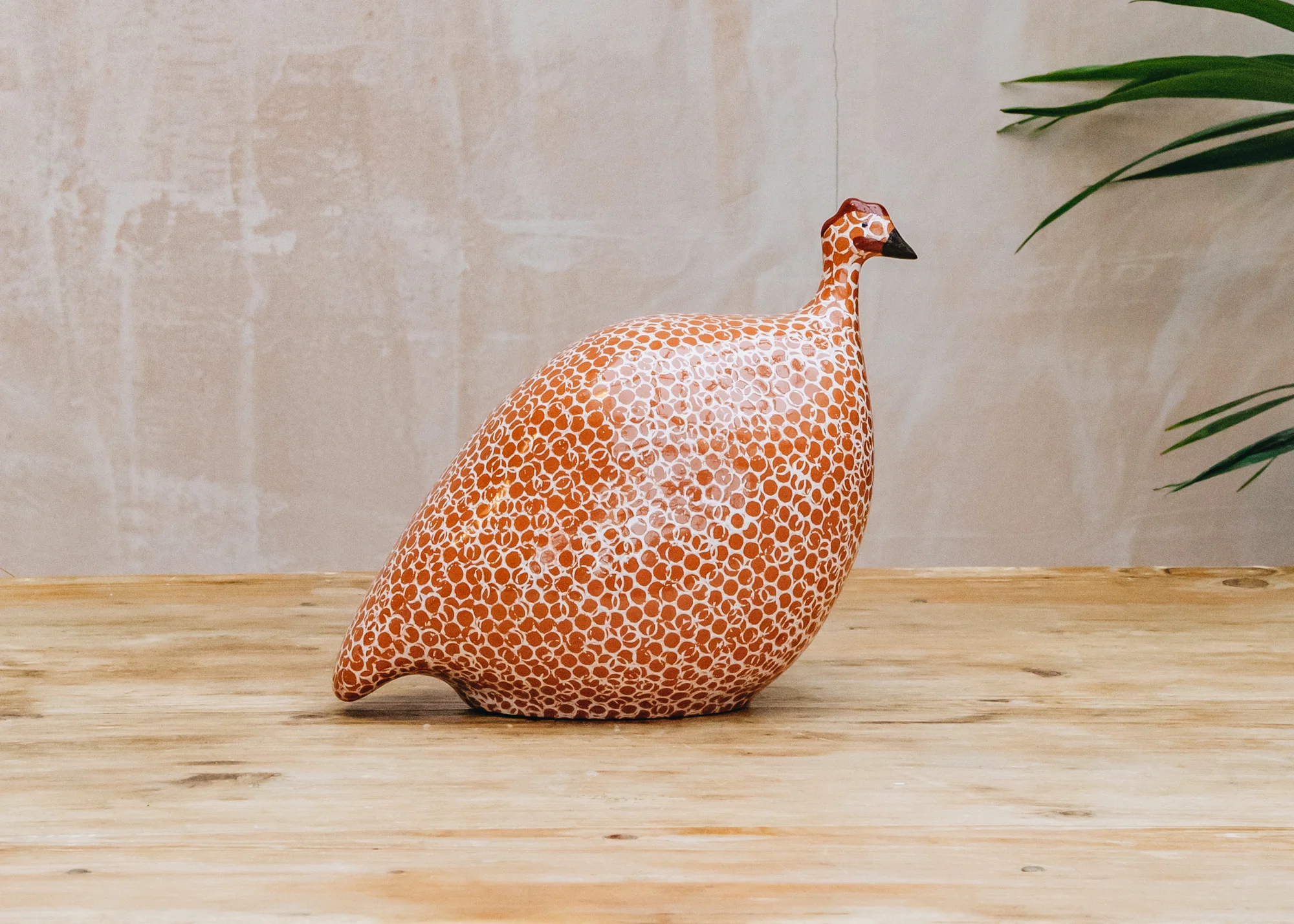 Medium Ceramic Guinea Fowl in Red Spotted White