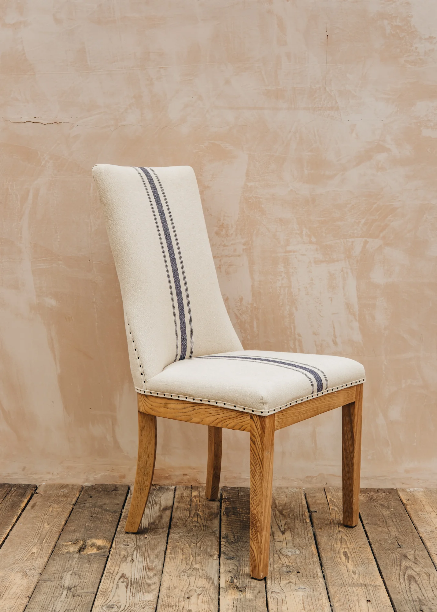 Monroe Blue Stripe Oak Dining Chair - Image 2
