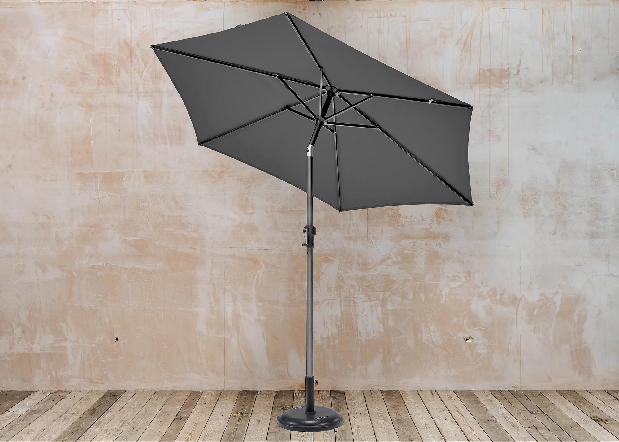 Riva Round Centre Pole Parasol in Anthracite (2.5m) - Image 2