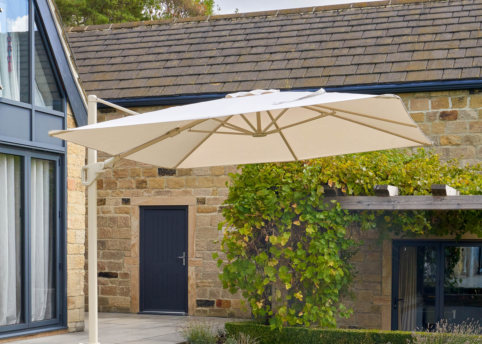 T2 Nexus Premium Free Arm, Cantilever Parasol in Sandstone/Champagne,3mx3m