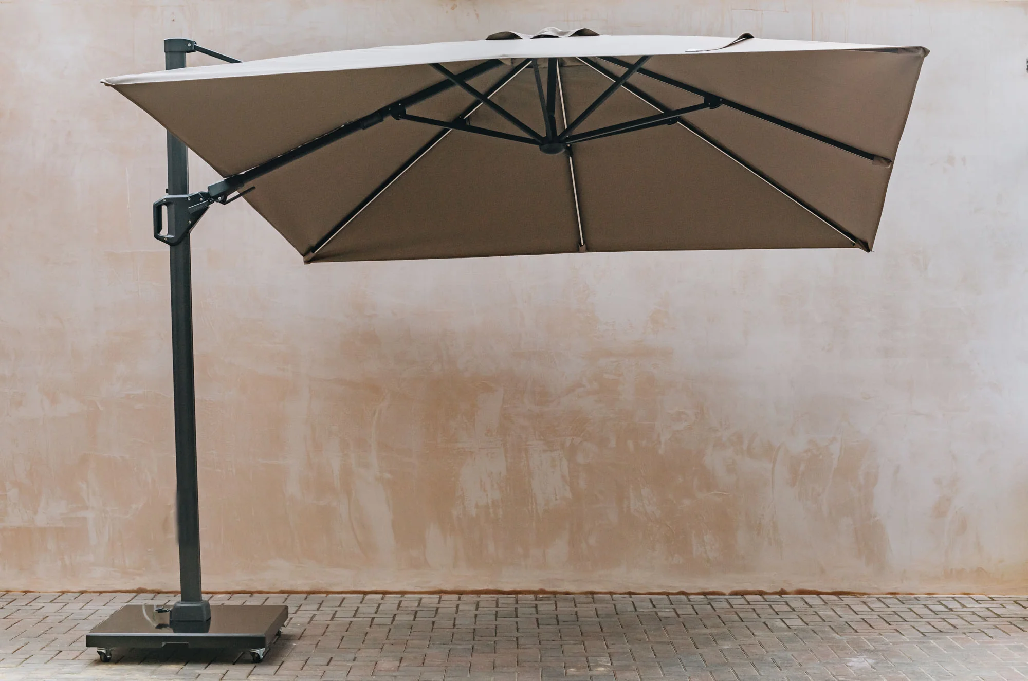 Glow Challenger Square Free Arm, Cantilever Parasol in Taupe (3mx3m) - Image 4