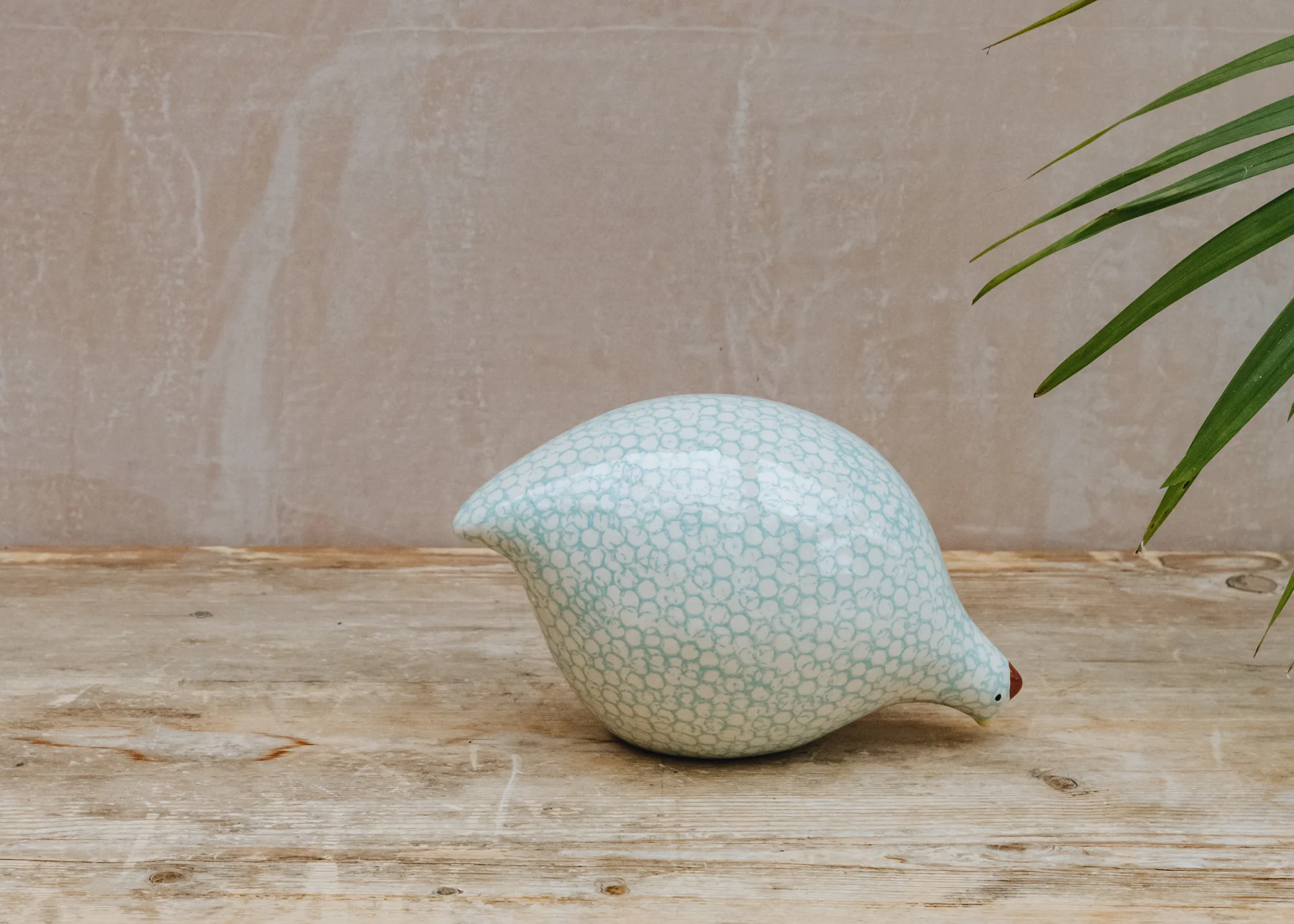 Ceramic Pecking Quail in White Spotted Turquoise