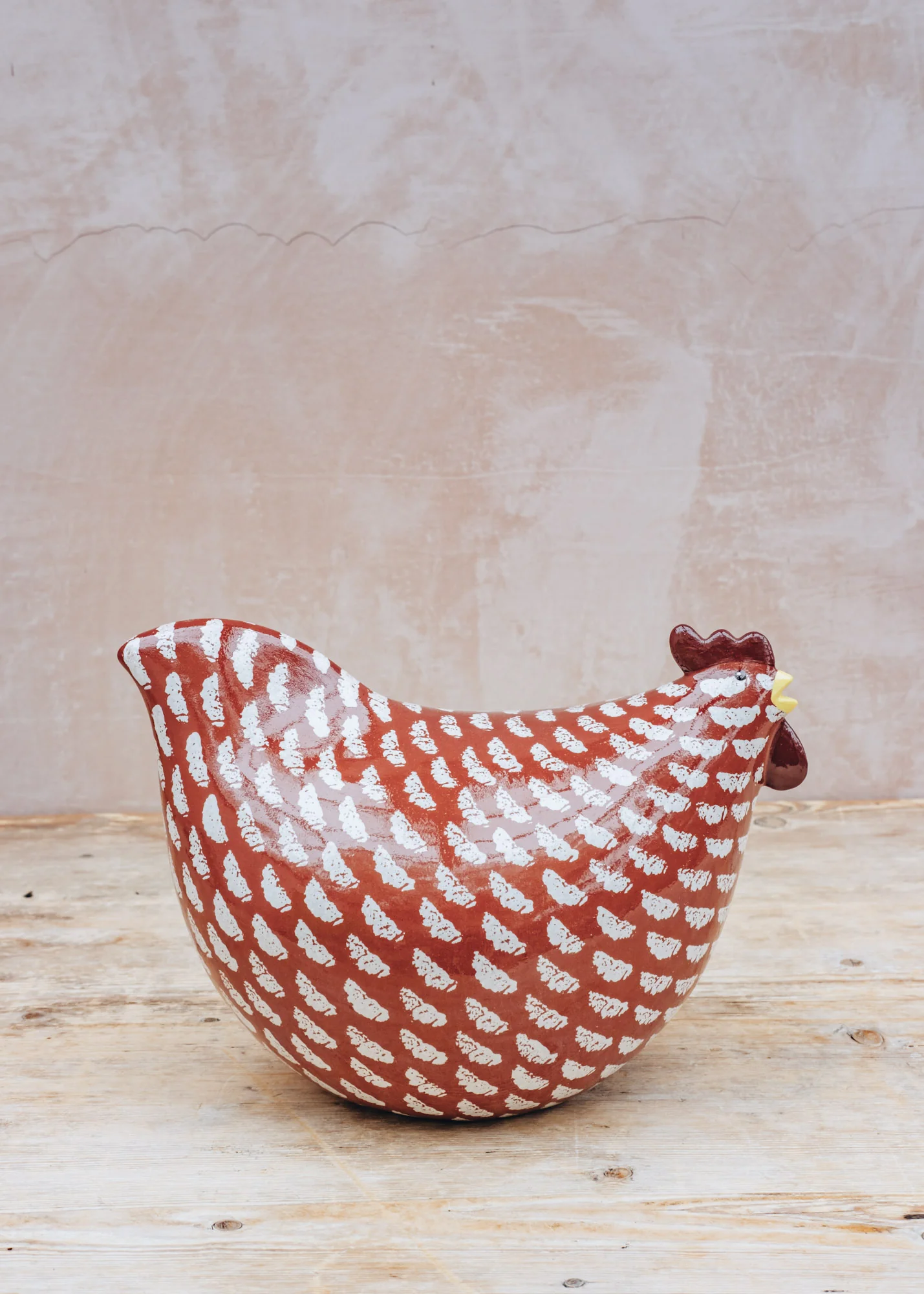 Very Large Ceramic Poulette in Bordeaux Spotted White