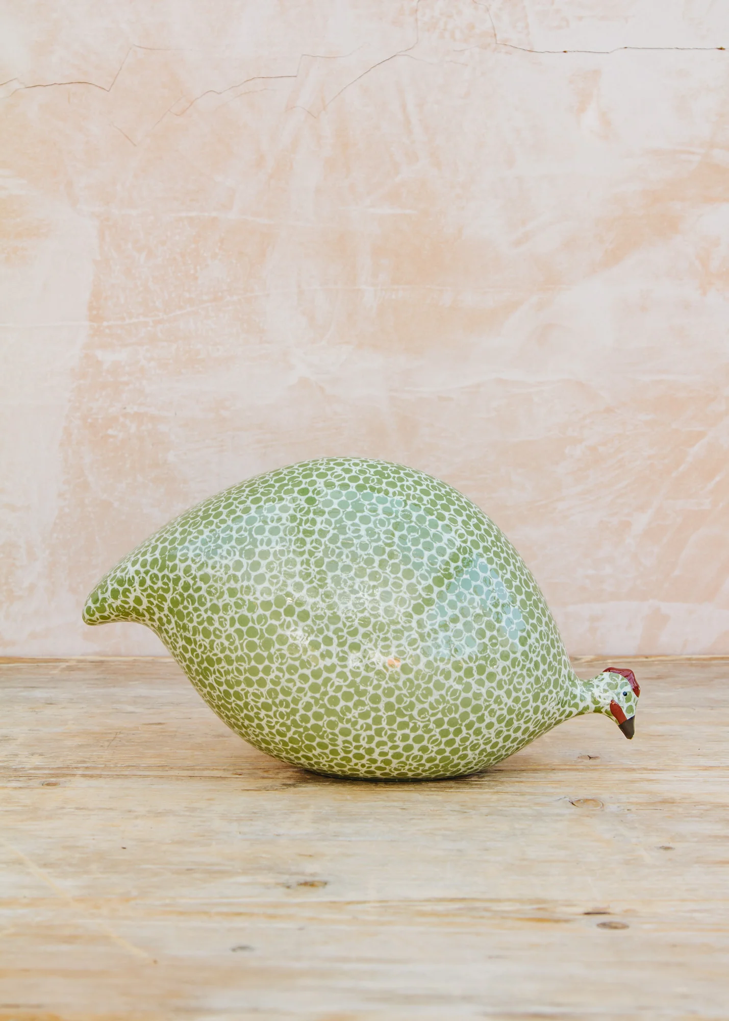 Pecking Ceramic Guinea Fowl in Green Splashes Spotted White