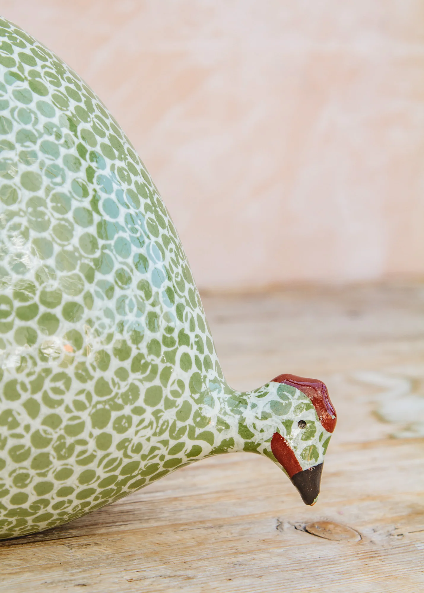 Pecking Ceramic Guinea Fowl in Green Splashes Spotted White - Image 2
