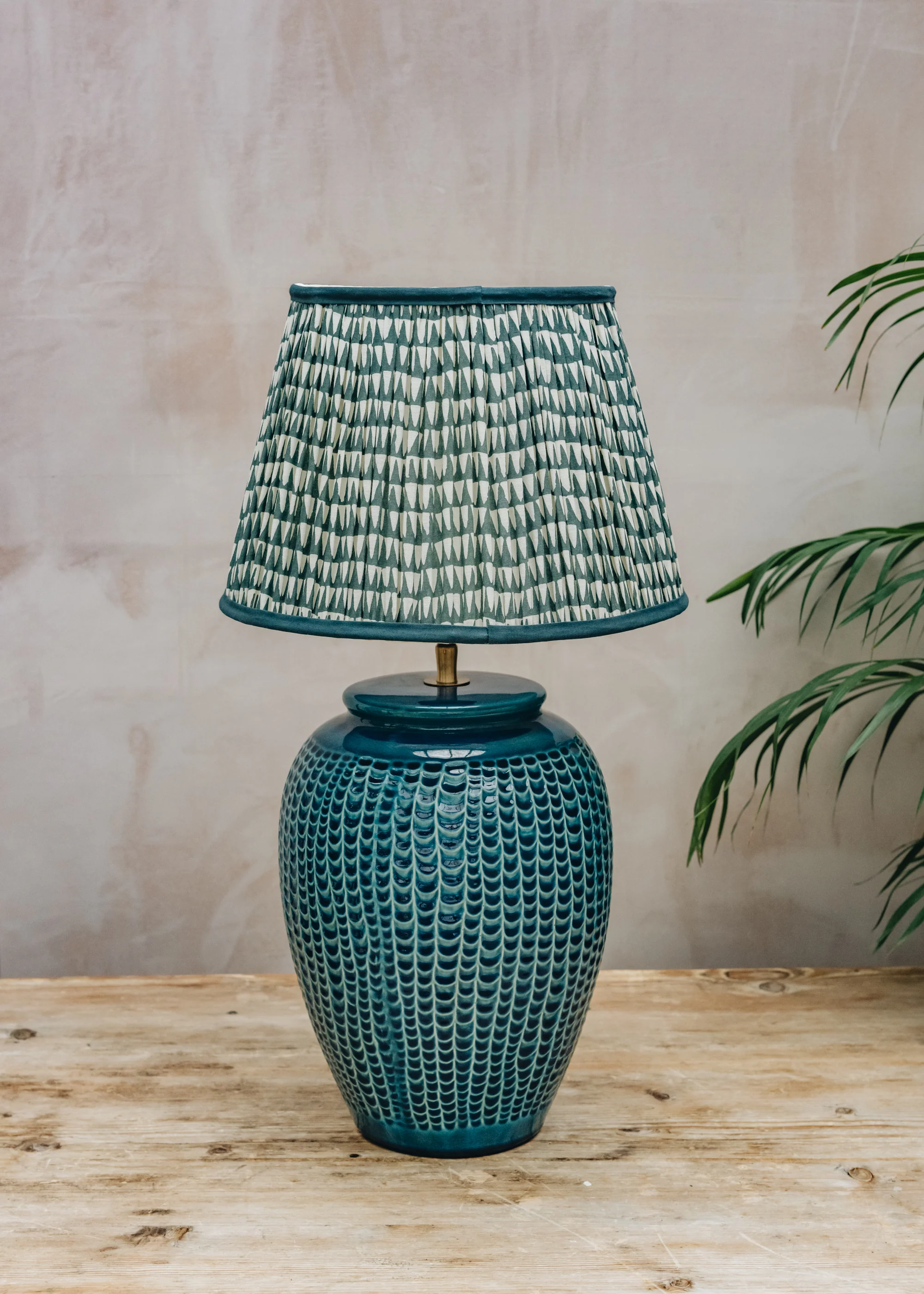 Savannah Block Print Straight Empire Shade in Teal, 30cm