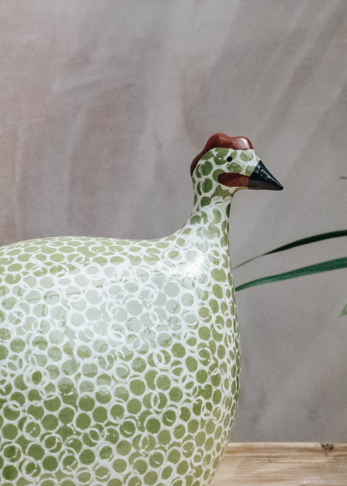 Small Ceramic Guinea Fowl in Green Splashes Spotted White - Image 2