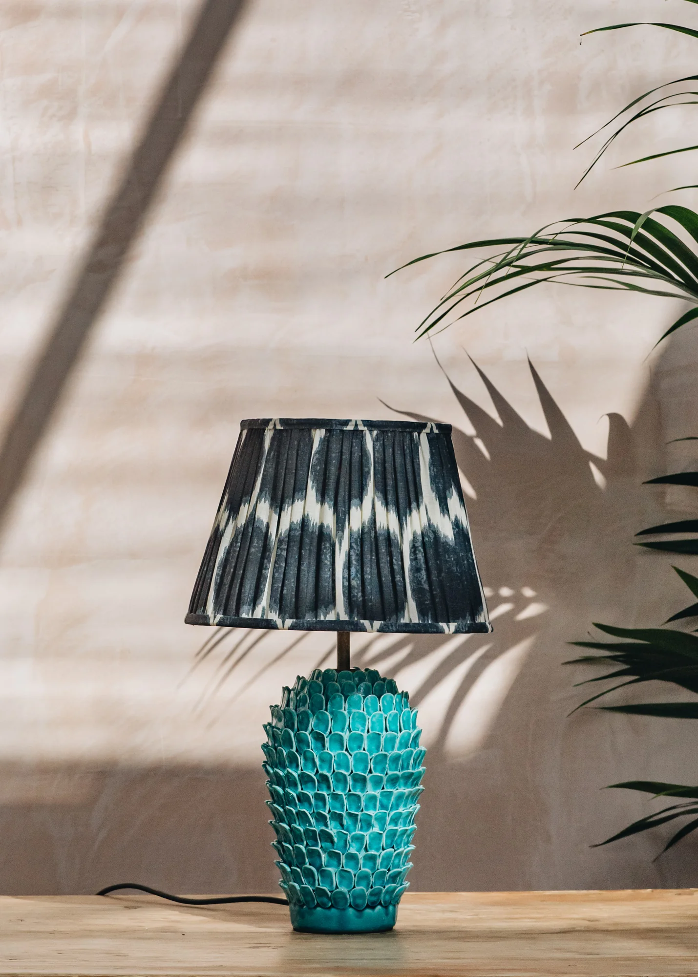 Small Turquoise Stucco Lamp - Image 2