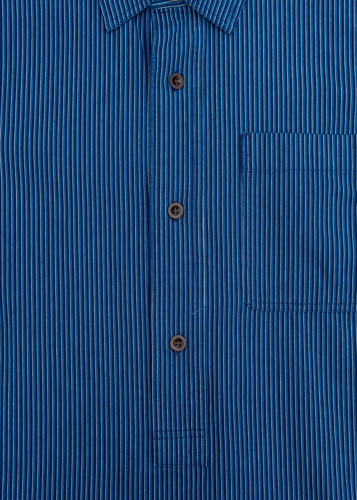 Railroad Stripe Cotton Shirt in Denim Blue - Image 3
