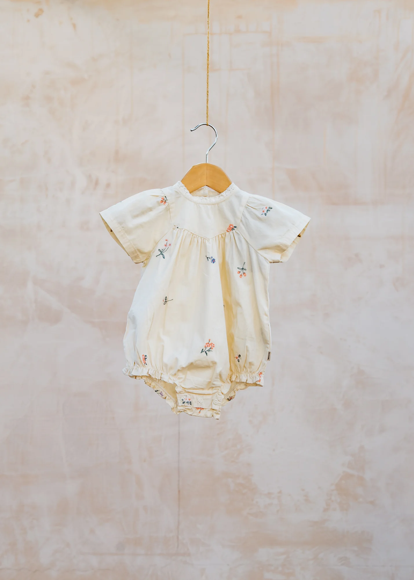Babies' Margit Romper in Ivory with Embroidered Flowers