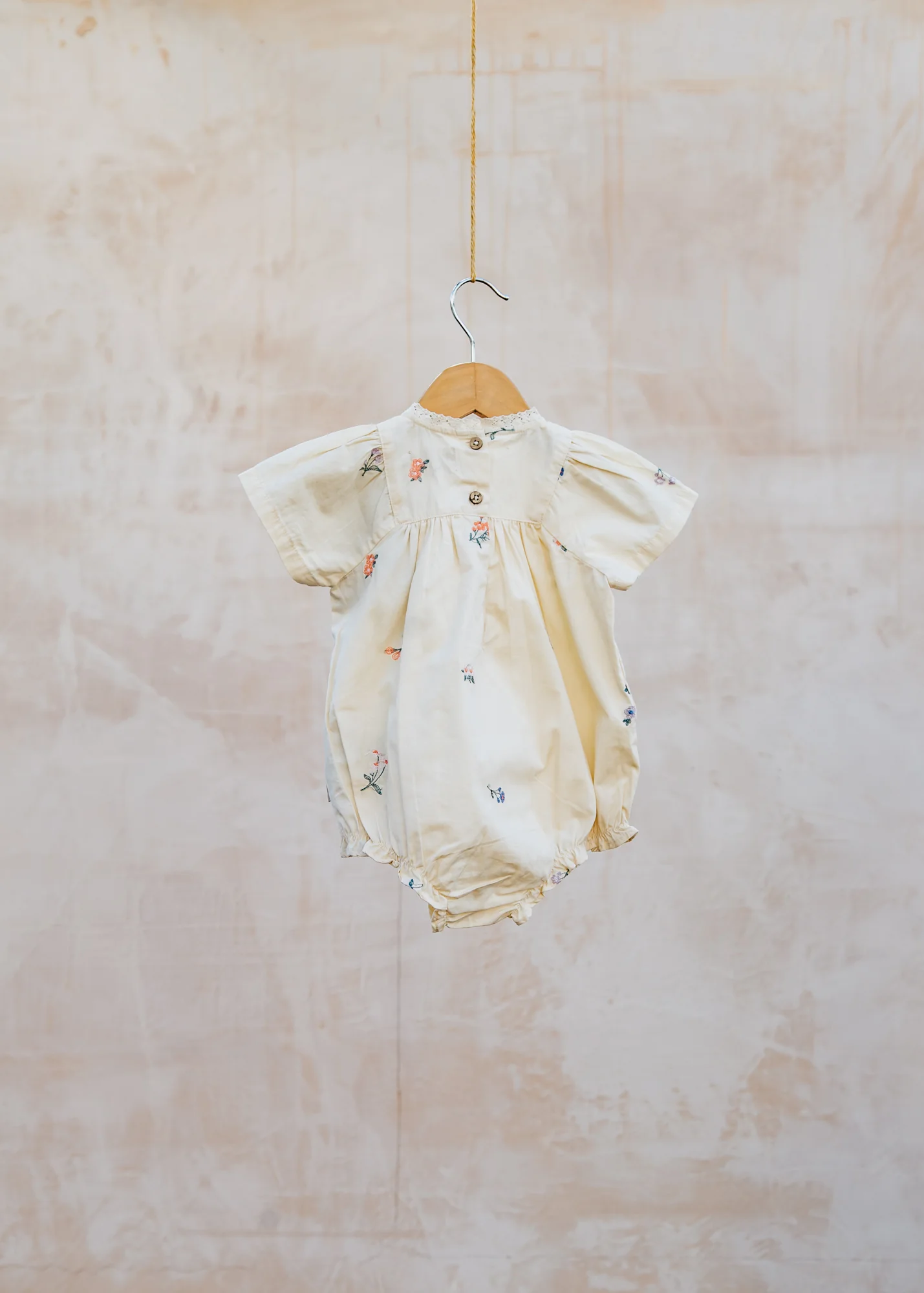 Babies' Margit Romper in Ivory with Embroidered Flowers - Image 2