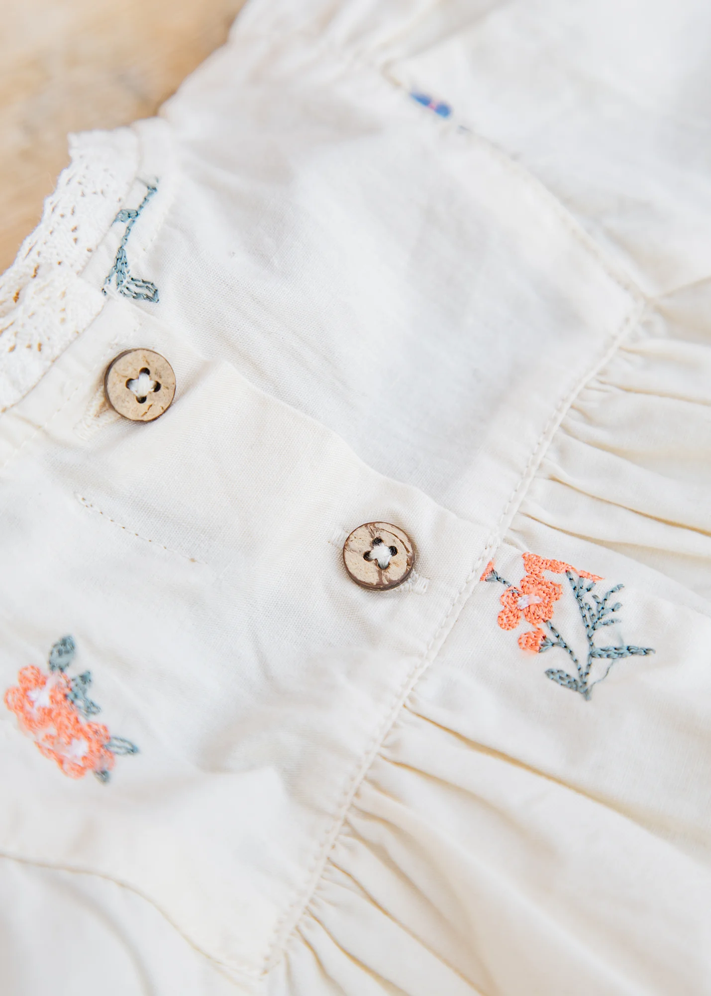 Babies' Margit Romper in Ivory with Embroidered Flowers - Image 4